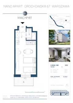 1 pokój, apartament inwestycyjny 22,55 m², piętro 3, oferta nr 305, Nano Apart, Warszawa, Praga Południe, Gocławek, ul. Grochowska 63