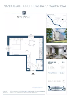 1 pokój, apartament inwestycyjny 28,52 m², piętro 3, oferta nr 314, Nano Apart, Warszawa, Praga Południe, Gocławek, ul. Grochowska 63