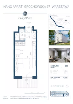 1 pokój, apartament inwestycyjny 22,55 m², piętro 5, oferta nr 502, Nano Apart, Warszawa, Praga Południe, Gocławek, ul. Grochowska 63