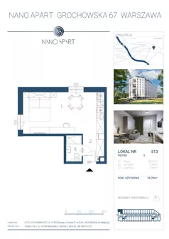 1 pokój, apartament inwestycyjny 28,52 m², piętro 5, oferta nr 514, Nano Apart, Warszawa, Praga Południe, Gocławek, ul. Grochowska 63