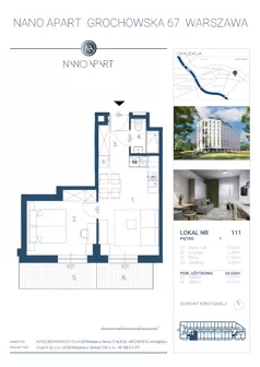 2 pokoje, apartament inwestycyjny 34,65 m², piętro 1, oferta nr 111, Nano Apart, Warszawa, Praga Południe, Gocławek, ul. Grochowska 63