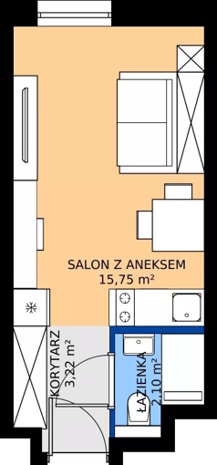 1 pokój, apartament inwestycyjny 21,07 m², piętro 1, oferta nr 115, Nano Apart, Warszawa, Praga Południe, Gocławek, ul. Grochowska 63