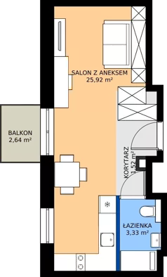 1 pokój, apartament inwestycyjny 30,77 m², piętro 2, oferta nr 213, Nano Apart, Warszawa, Praga Południe, Gocławek, ul. Grochowska 63