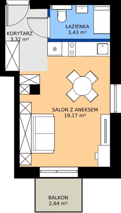 1 pokój, apartament inwestycyjny 25,92 m², piętro 1, oferta nr 130, Nano Apart, Warszawa, Praga Południe, Gocławek, ul. Grochowska 63