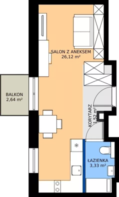 1 pokój, apartament inwestycyjny 30,97 m², piętro 1, oferta nr 113, Nano Apart, Warszawa, Praga Południe, Gocławek, ul. Grochowska 63