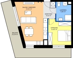 2 pokoje, mieszkanie 45,39 m², piętro 1, oferta nr 76, K-42, Płock, ul. Kazimierza Wielkiego 42