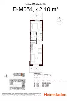 2 pokoje, mieszkanie 42,10 m², parter, oferta nr M54, Heimstaden Myśliwska, Kraków, Podgórze, Płaszów, ul. Myśliwska 55A