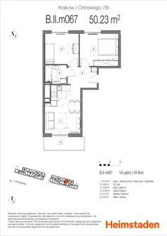3 pokoje, mieszkanie 50,23 m², piętro 7, oferta nr 7B.M67, Heimstaden Orlińskiego, Kraków, Czyżyny, ul. Orlińskiego 7B
