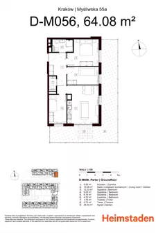 4 pokoje, mieszkanie 64,08 m², parter, oferta nr M56, Heimstaden Myśliwska, Kraków, Podgórze, Płaszów, ul. Myśliwska 55A