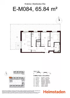 3 pokoje, mieszkanie 65,84 m², parter, oferta nr M84, Heimstaden Myśliwska, Kraków, Podgórze, Płaszów, ul. Myśliwska 55A