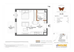1 pokój, mieszkanie 33,94 m², piętro 1, oferta nr A23, Apartamenty Rusałki, Grodzisk Mazowiecki, ul. Rusałki 2