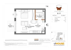 1 pokój, mieszkanie 33,94 m², piętro 1, oferta nr B17, Apartamenty Rusałki, Grodzisk Mazowiecki, ul. Rusałki 2