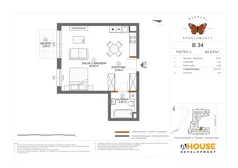 1 pokój, mieszkanie 40,67 m², piętro 2, oferta nr B34, Apartamenty Rusałki, Grodzisk Mazowiecki, ul. Rusałki 2