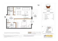 2 pokoje, mieszkanie 49,62 m², piętro 2, oferta nr A43, Apartamenty Rusałki, Grodzisk Mazowiecki, ul. Rusałki 2