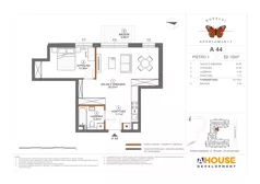 2 pokoje, mieszkanie 50,15 m², piętro 3, oferta nr A44, Apartamenty Rusałki, Grodzisk Mazowiecki, ul. Rusałki 2