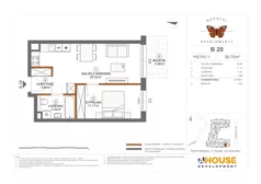 2 pokoje, mieszkanie 39,70 m², piętro 1, oferta nr B20, Apartamenty Rusałki, Grodzisk Mazowiecki, ul. Rusałki 2