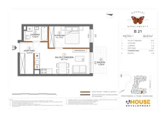 2 pokoje, mieszkanie 39,67 m², piętro 1, oferta nr B21, Apartamenty Rusałki, Grodzisk Mazowiecki, ul. Rusałki 2