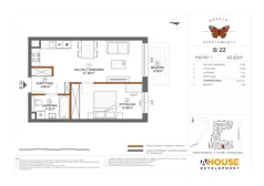 2 pokoje, mieszkanie 42,02 m², piętro 1, oferta nr B22, Apartamenty Rusałki, Grodzisk Mazowiecki, ul. Rusałki 2