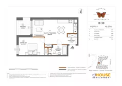 2 pokoje, mieszkanie 48,67 m², piętro 1, oferta nr B30, Apartamenty Rusałki, Grodzisk Mazowiecki, ul. Rusałki 2