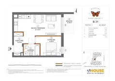 2 pokoje, mieszkanie 42,45 m², piętro 1, oferta nr B31, Apartamenty Rusałki, Grodzisk Mazowiecki, ul. Rusałki 2