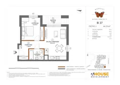 2 pokoje, mieszkanie 44,31 m², piętro 2, oferta nr B37, Apartamenty Rusałki, Grodzisk Mazowiecki, ul. Rusałki 2