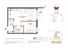 2 pokoje, mieszkanie 42,45 m², piętro 2, oferta nr B49, Apartamenty Rusałki, Grodzisk Mazowiecki, ul. Rusałki 2