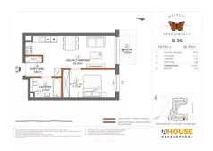 2 pokoje, mieszkanie 39,70 m², piętro 3, oferta nr B56, Apartamenty Rusałki, Grodzisk Mazowiecki, ul. Rusałki 2