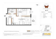 2 pokoje, mieszkanie 39,67 m², piętro 3, oferta nr B57, Apartamenty Rusałki, Grodzisk Mazowiecki, ul. Rusałki 2
