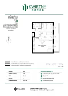 3 pokoje, apartament 52,83 m², piętro 1, oferta nr M121, Kwietny Ogród, Lublin, Czechów Północny, Czechów Północny, ul. Edwarda Wojtasa