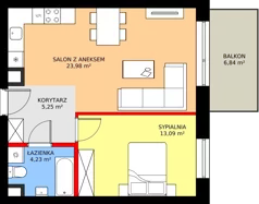 2 pokoje, mieszkanie 46,55 m², piętro 1, oferta nr 61A, Osiedle Farbiarska, Tomaszów Mazowiecki, ul. Farbiarska 28, 32, 34