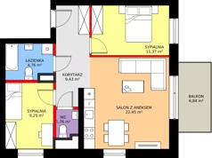 3 pokoje, mieszkanie 59,02 m², piętro 1, oferta nr 36A, Osiedle Farbiarska, Tomaszów Mazowiecki, ul. Farbiarska 28, 32, 34