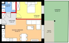 2 pokoje, mieszkanie 46,59 m², parter, oferta nr 27A, Osiedle Farbiarska, Tomaszów Mazowiecki, ul. Farbiarska 28, 32, 34