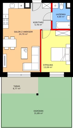 2 pokoje, mieszkanie 48,26 m², parter, oferta nr 2A, Osiedle Farbiarska, Tomaszów Mazowiecki, ul. Farbiarska 28, 32, 34