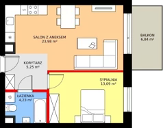 2 pokoje, mieszkanie 46,55 m², piętro 1, oferta nr 84A, Osiedle Farbiarska, Tomaszów Mazowiecki, ul. Farbiarska 28, 32, 34