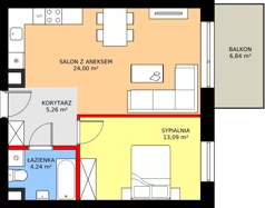 2 pokoje, mieszkanie 46,59 m², piętro 1, oferta nr 34A, Osiedle Farbiarska, Tomaszów Mazowiecki, ul. Farbiarska 28, 32, 34