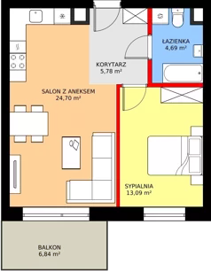 2 pokoje, mieszkanie 48,26 m², piętro 2, oferta nr 12A, Osiedle Farbiarska, Tomaszów Mazowiecki, ul. Farbiarska 28, 32, 34