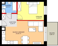 2 pokoje, mieszkanie 46,59 m², piętro 3, oferta nr 47A, Osiedle Farbiarska, Tomaszów Mazowiecki, ul. Farbiarska 28, 32, 34