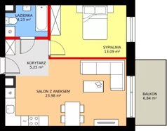 2 pokoje, mieszkanie 46,55 m², piętro 1, oferta nr 85A, Osiedle Farbiarska, Tomaszów Mazowiecki, ul. Farbiarska 28, 32, 34