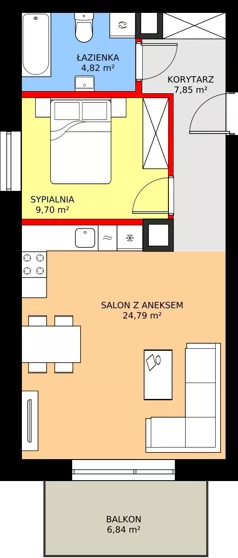 2 pokoje, mieszkanie 47,16 m², piętro 4, oferta nr 24A, Osiedle Farbiarska, Tomaszów Mazowiecki, ul. Farbiarska 28, 32, 34