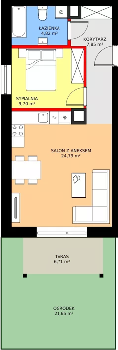 2 pokoje, mieszkanie 47,16 m², parter, oferta nr 4A, Osiedle Farbiarska, Tomaszów Mazowiecki, ul. Farbiarska 28, 32, 34