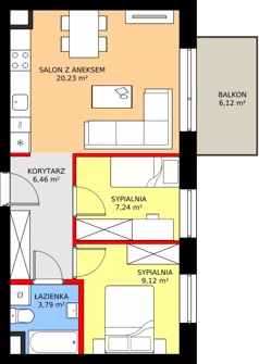 3 pokoje, mieszkanie 46,84 m², piętro 3, oferta nr 75B, Osiedle Farbiarska, Tomaszów Mazowiecki, ul. Farbiarska 28, 32, 34