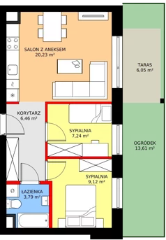 3 pokoje, mieszkanie 46,84 m², parter, oferta nr 54B, Osiedle Farbiarska, Tomaszów Mazowiecki, ul. Farbiarska 28, 32, 34