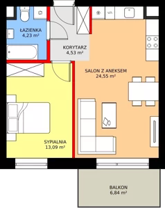 2 pokoje, mieszkanie 46,40 m², piętro 2, oferta nr 38B, Osiedle Farbiarska, Tomaszów Mazowiecki, ul. Farbiarska 28, 32, 34