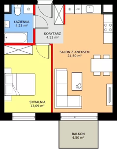 2 pokoje, mieszkanie 46,35 m², piętro 1, oferta nr 8B, Osiedle Farbiarska, Tomaszów Mazowiecki, ul. Farbiarska 28, 32, 34