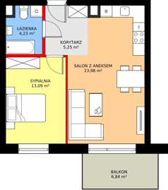2 pokoje, mieszkanie 46,55 m², piętro 3, oferta nr 42B, Osiedle Farbiarska, Tomaszów Mazowiecki, ul. Farbiarska 28, 32, 34