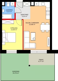 2 pokoje, mieszkanie 46,55 m², parter, oferta nr 27B, Osiedle Farbiarska, Tomaszów Mazowiecki, ul. Farbiarska 28, 32, 34
