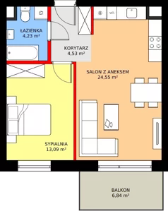 2 pokoje, mieszkanie 46,40 m², piętro 3, oferta nr 43B, Osiedle Farbiarska, Tomaszów Mazowiecki, ul. Farbiarska 28, 32, 34