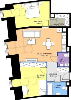 3 pokoje, mieszkanie 69,71 m², piętro 3, oferta nr A19, Dajwór, Kraków, Stare Miasto, Kazimierz, ul. Dajwór