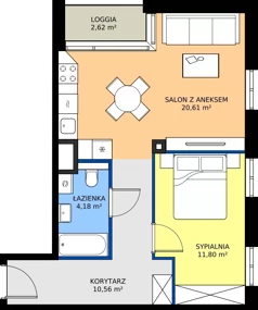 2 pokoje, mieszkanie 47,15 m², piętro 1, oferta nr A2, Dajwór, Kraków, Stare Miasto, Kazimierz, ul. Dajwór