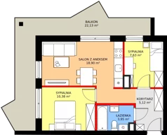 3 pokoje, apartament inwestycyjny 45,85 m², piętro 1, oferta nr 2.3, MidAqua Apartments, Międzywodzie, ul. Szkolna